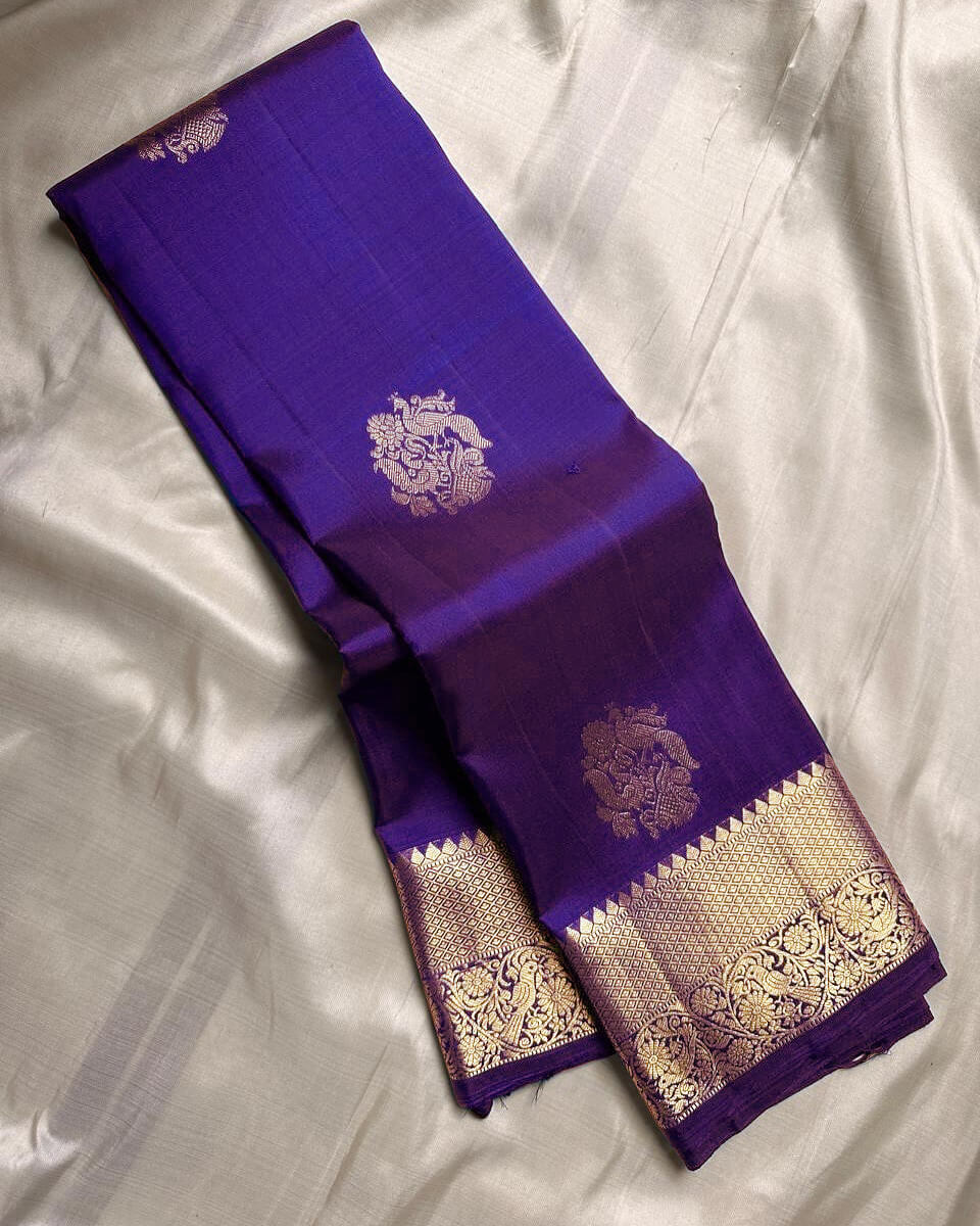 Ratatouille Royal Blue Soft Banarasi Silk Saree With Radiant Blouse Piece