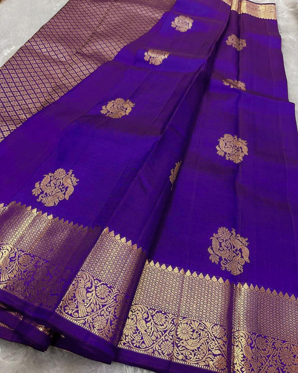 Ratatouille Royal Blue Soft Banarasi Silk Saree With Radiant Blouse Piece