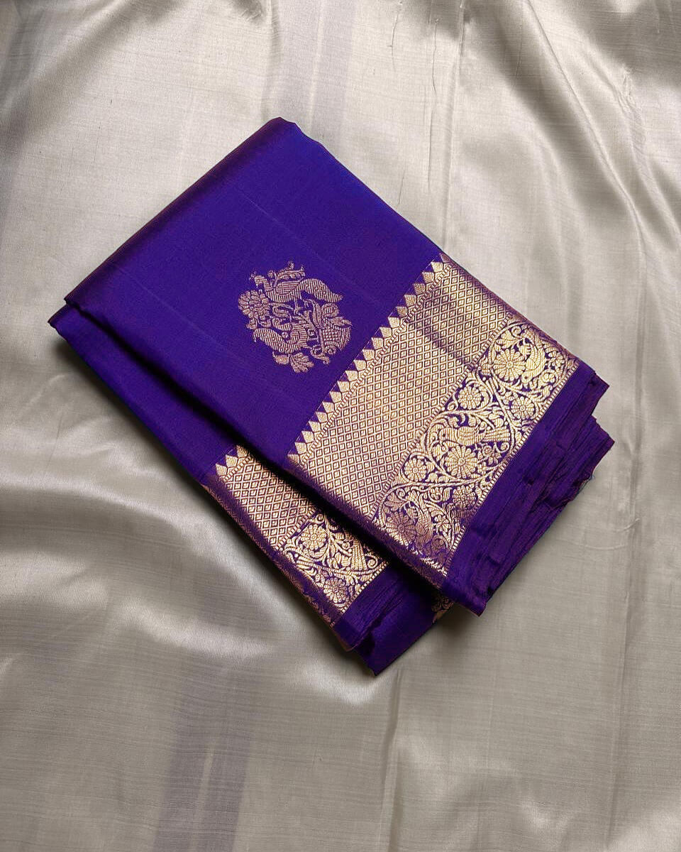 Ratatouille Royal Blue Soft Banarasi Silk Saree With Radiant Blouse Piece