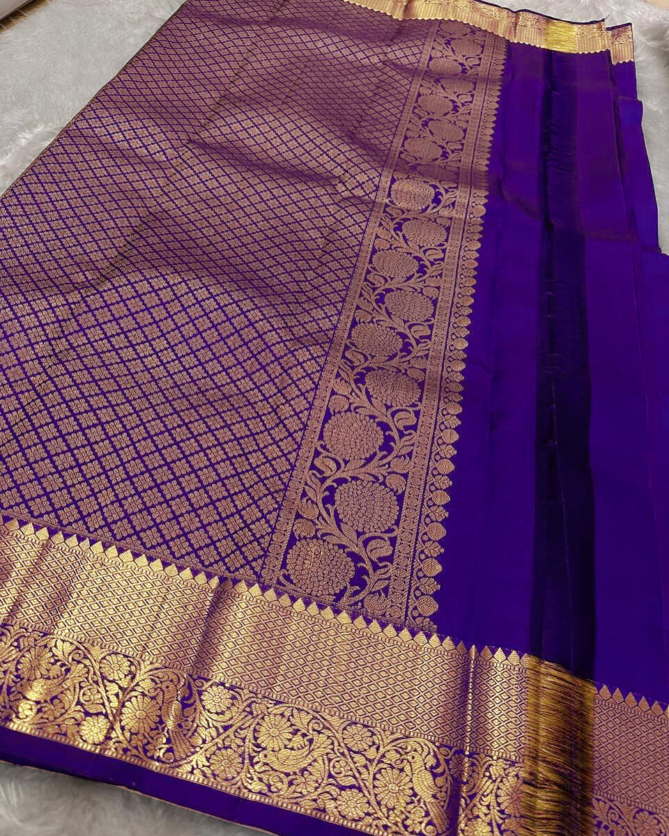Ratatouille Royal Blue Soft Banarasi Silk Saree With Radiant Blouse Piece