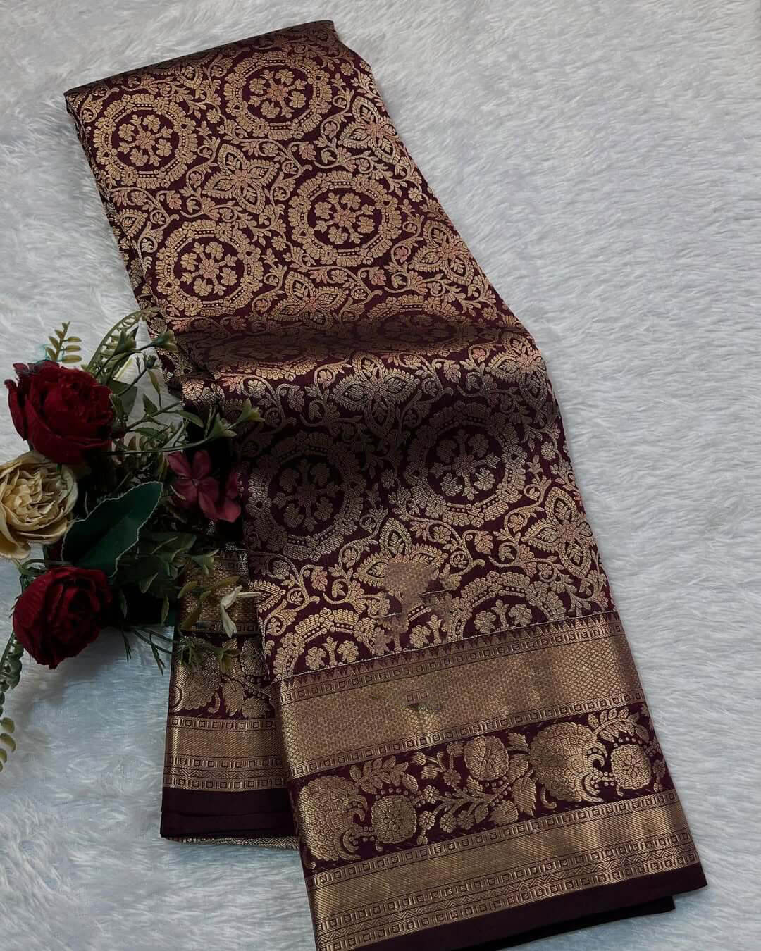 Classic Wine Soft Banarasi Silk Saree With Lissome Blouse Piece