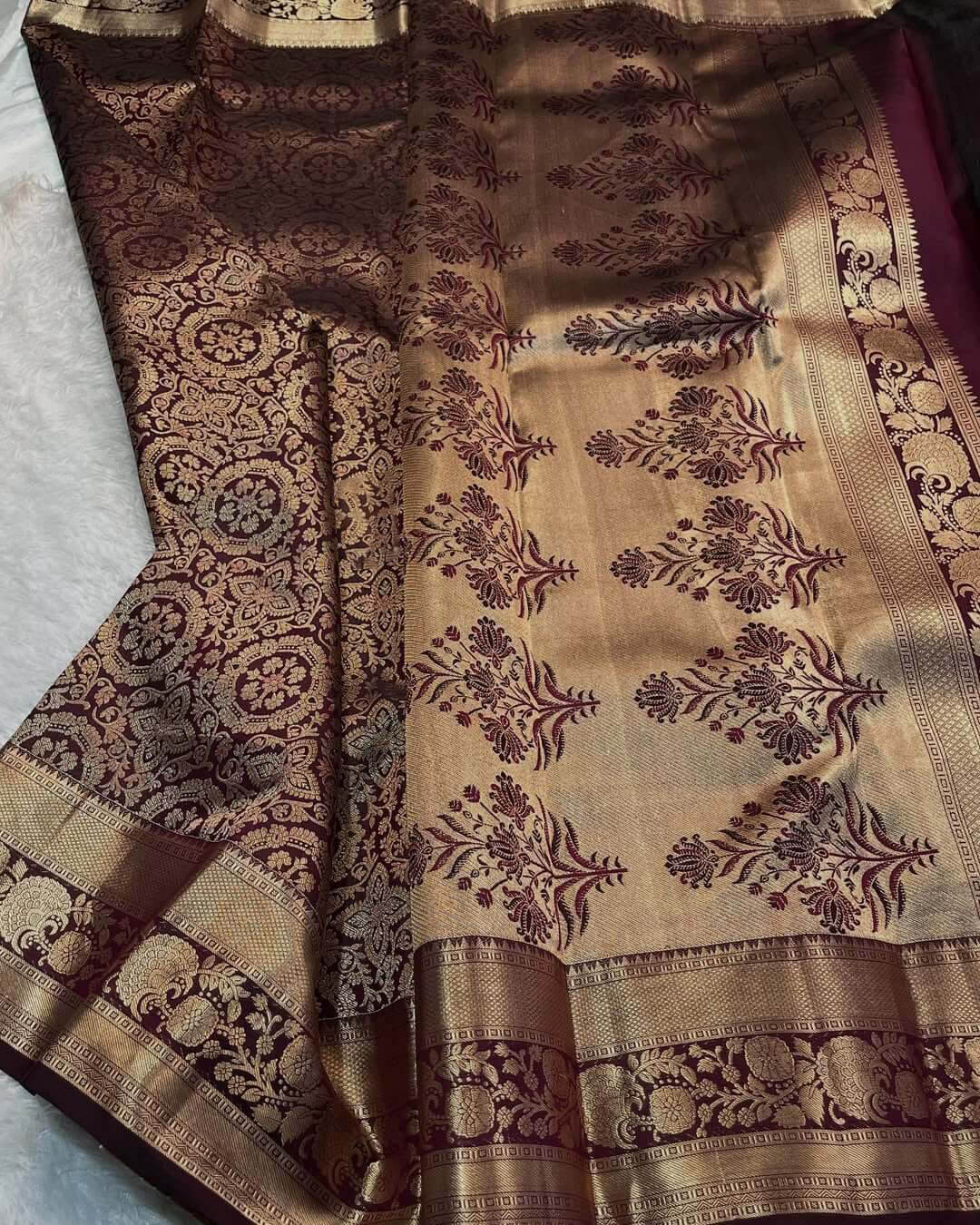 Classic Wine Soft Banarasi Silk Saree With Lissome Blouse Piece