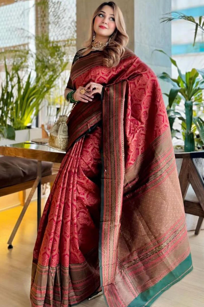 Evanescent Maroon Soft Silk Saree With Extraordinary Blouse Piece