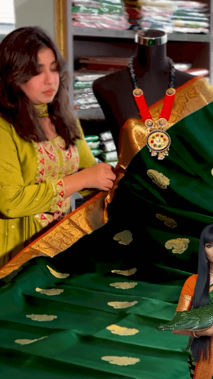 Fairytale Dark Green Soft Banarasi Silk Saree With Amiable Blouse Piece