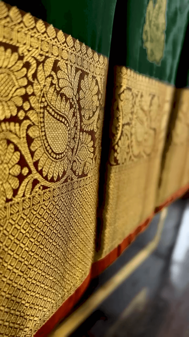 Fairytale Dark Green Soft Banarasi Silk Saree With Amiable Blouse Piece