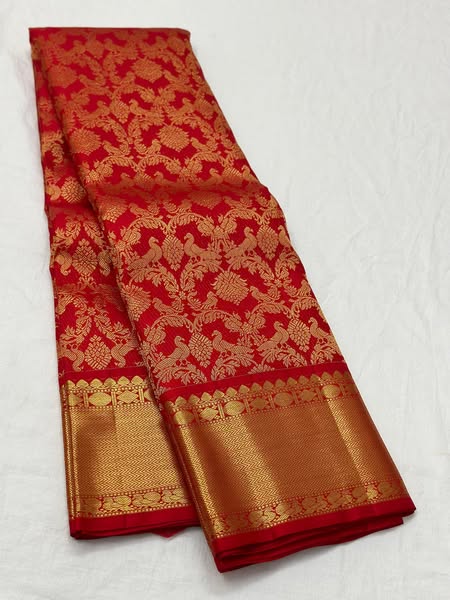 Resplendent Red Soft Banarasi Silk Saree With Invaluable Blouse Piece