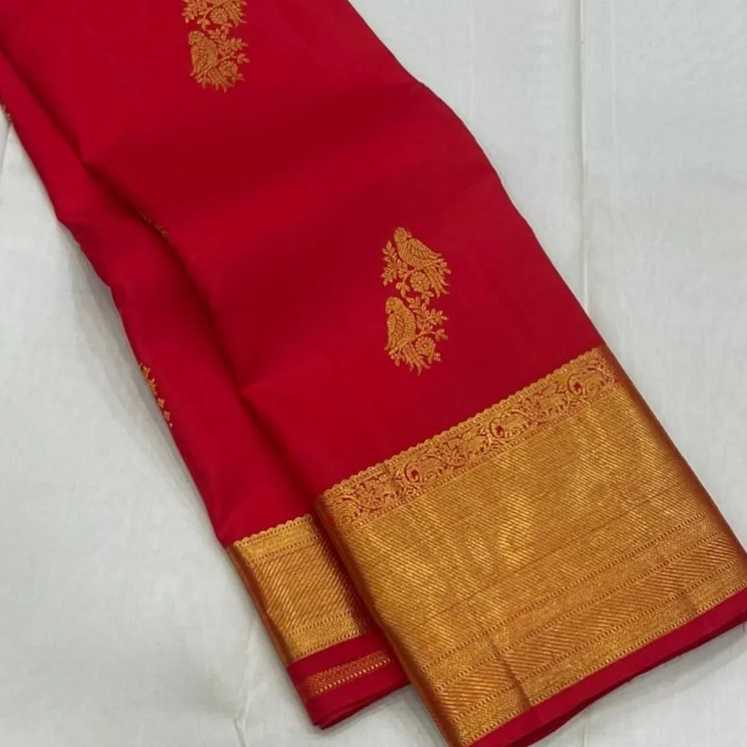 Charming Red Soft Banarasi Silk Saree With Forbearance Blouse Piece