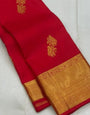 Charming Red Soft Banarasi Silk Saree With Forbearance Blouse Piece