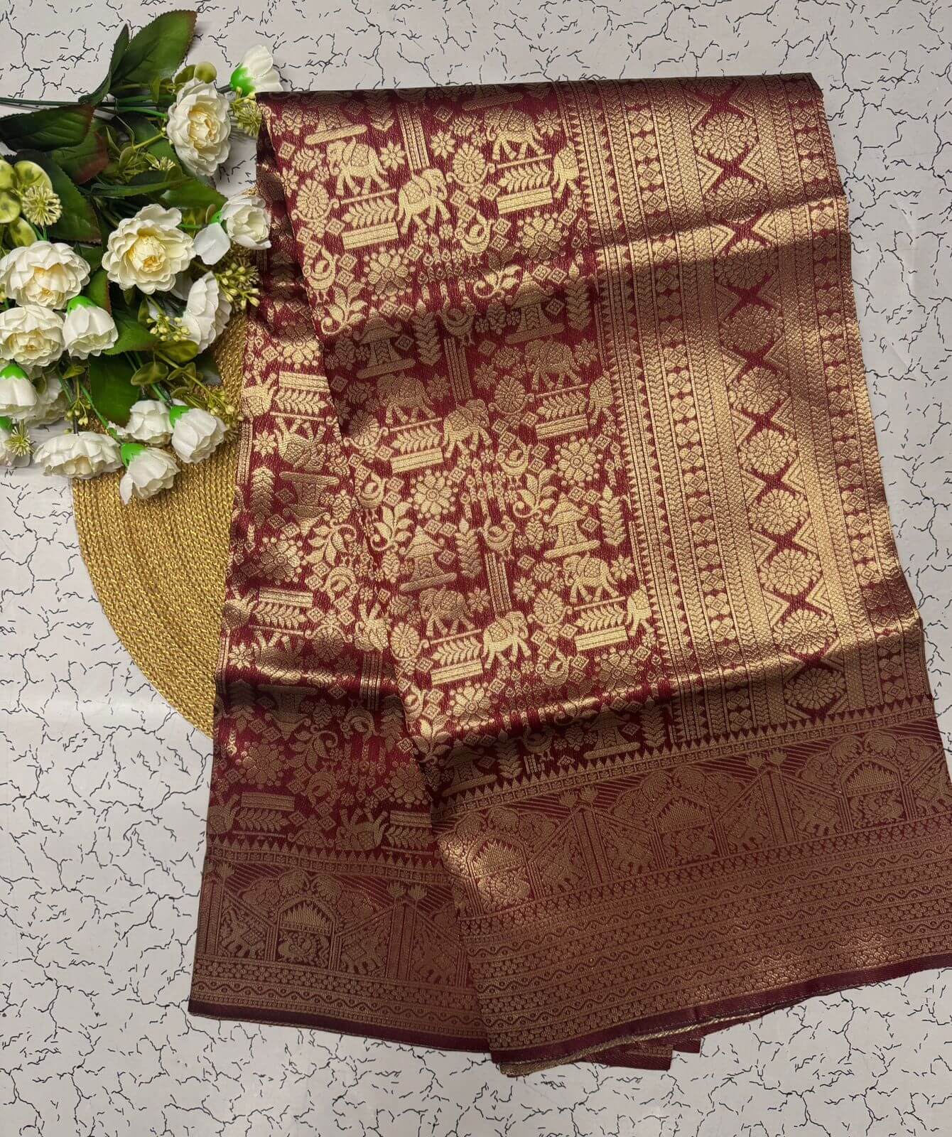 Appealing Wine Soft Banarasi Silk Saree With Assemblage Blouse Piece