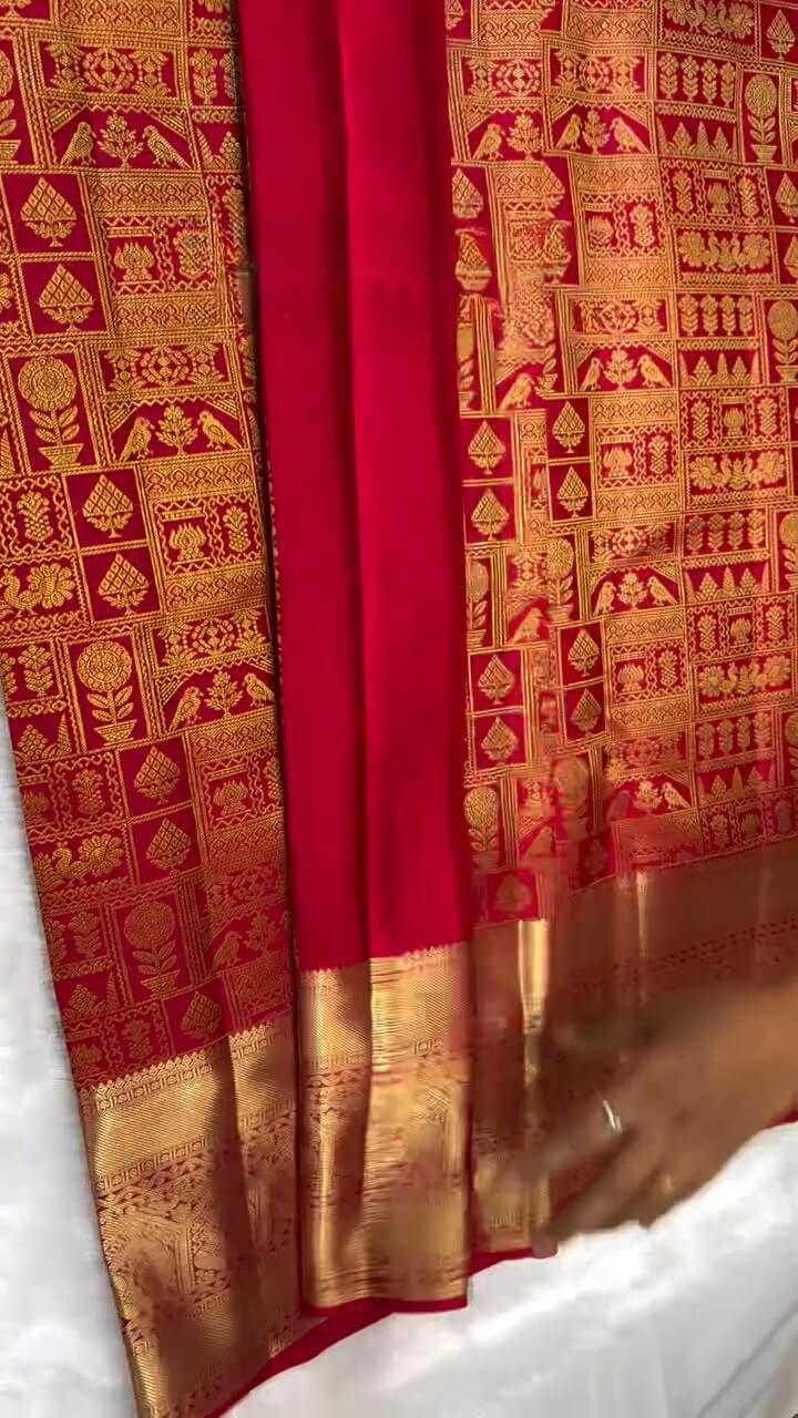 Outstanding Red Soft Banarasi Silk Saree With Whimsical Blouse Piece
