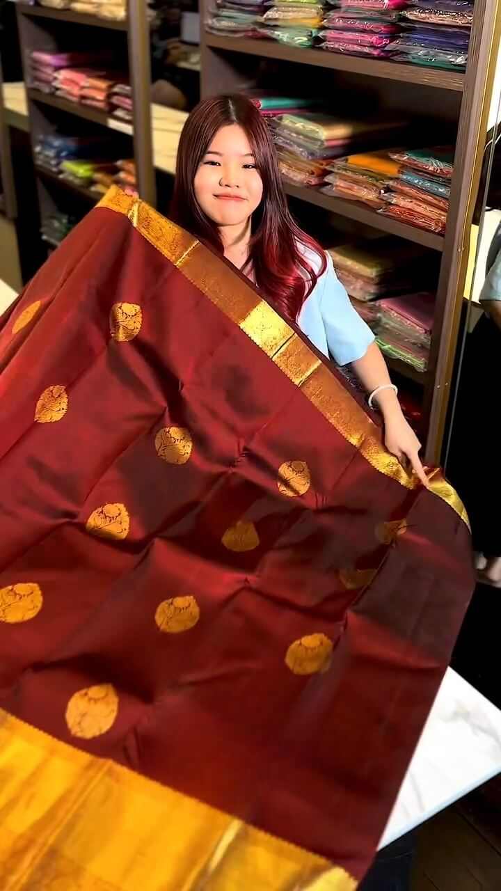 Fairytale Maroon Soft Banarasi Silk Saree With Desiring Blouse Piece