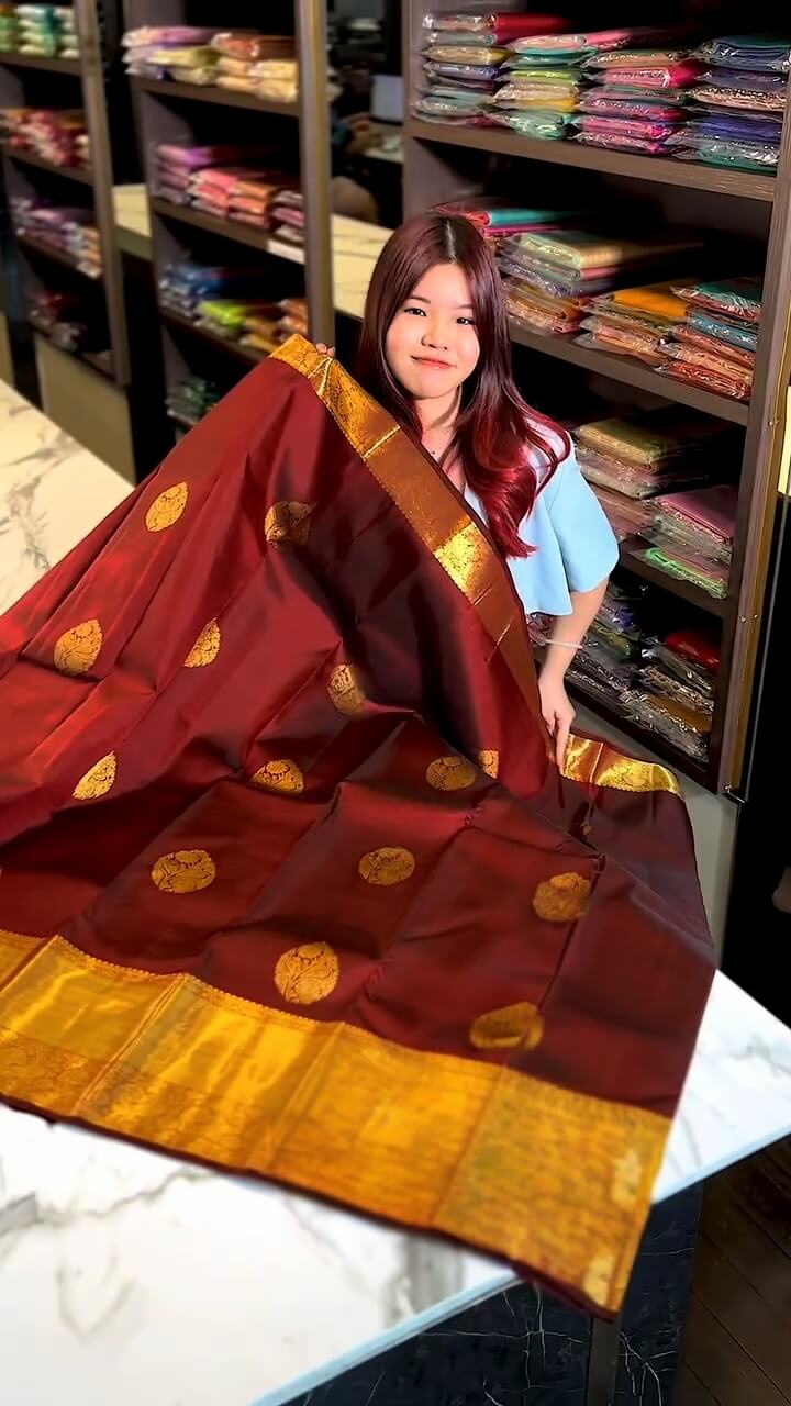 Fairytale Maroon Soft Banarasi Silk Saree With Desiring Blouse Piece