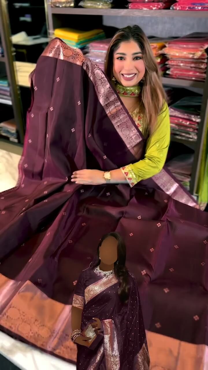 Luxuriant Wine Soft Banarasi Silk Saree With Grandiose Blouse Piece