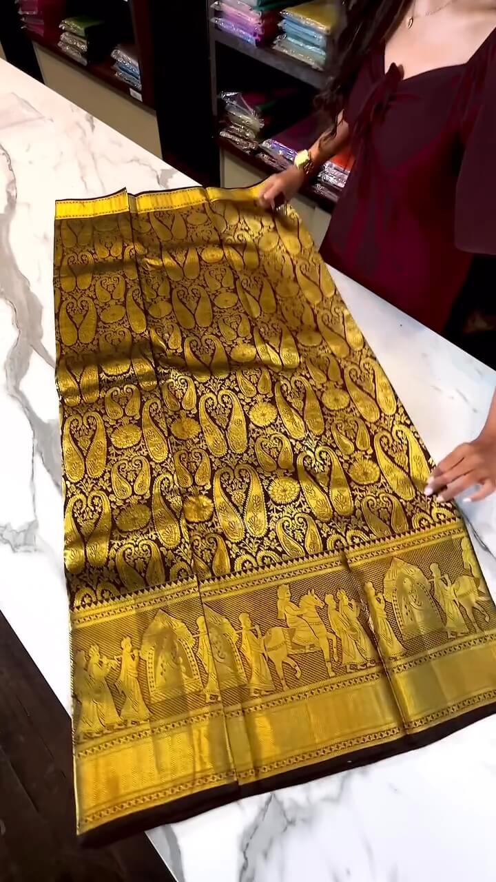 Alluring Brown Soft Banarasi Silk Saree With Deserving Blouse Piece