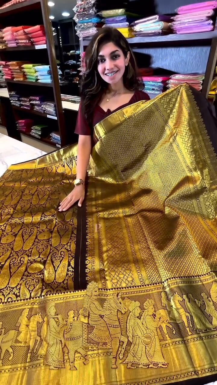 Alluring Brown Soft Banarasi Silk Saree With Deserving Blouse Piece