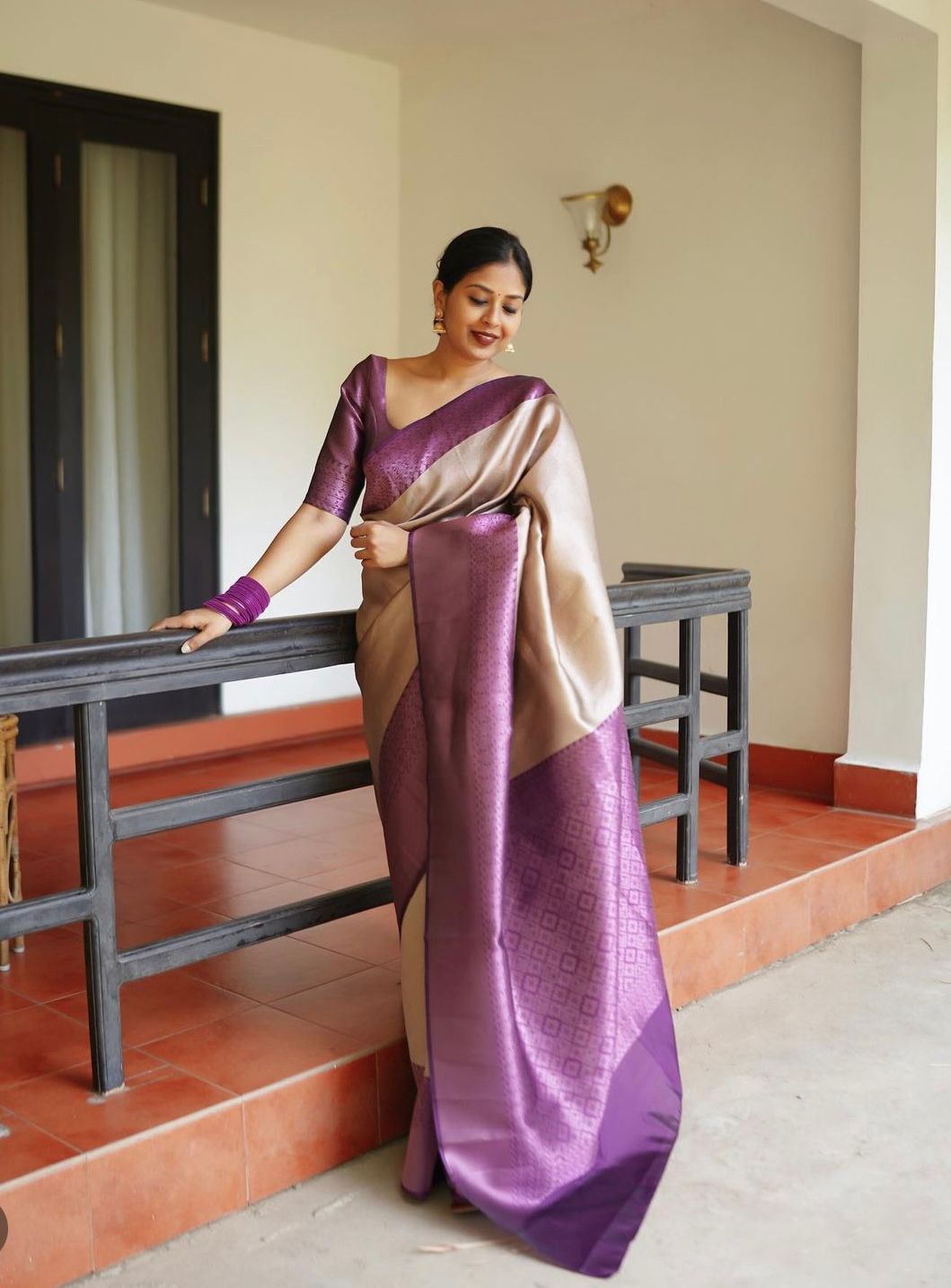 Comely Beige Soft Silk Saree With Engaging Blouse Piece
