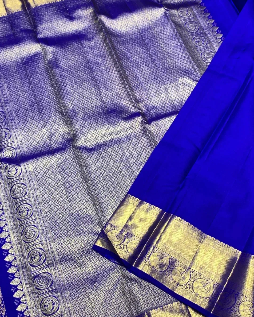 Eloquence Royal Blue Soft Banarasi Silk Saree With Groovy Blouse Piece