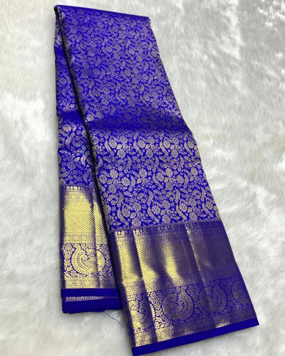 Eloquence Royal Blue Soft Banarasi Silk Saree With Groovy Blouse Piece