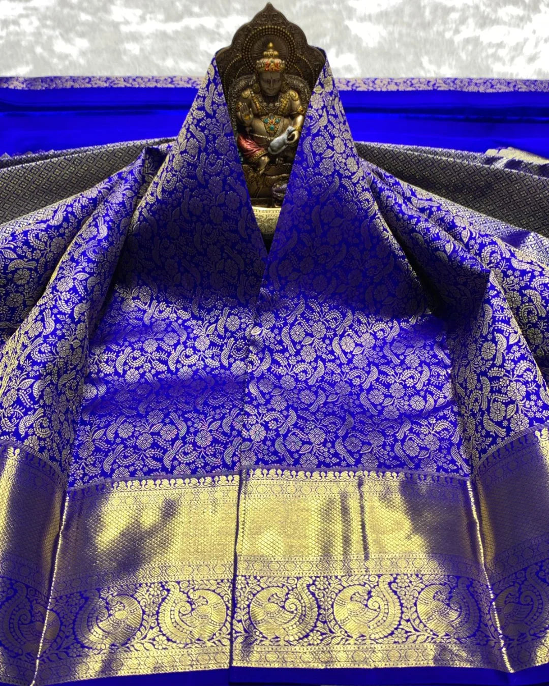 Eloquence Royal Blue Soft Banarasi Silk Saree With Groovy Blouse Piece