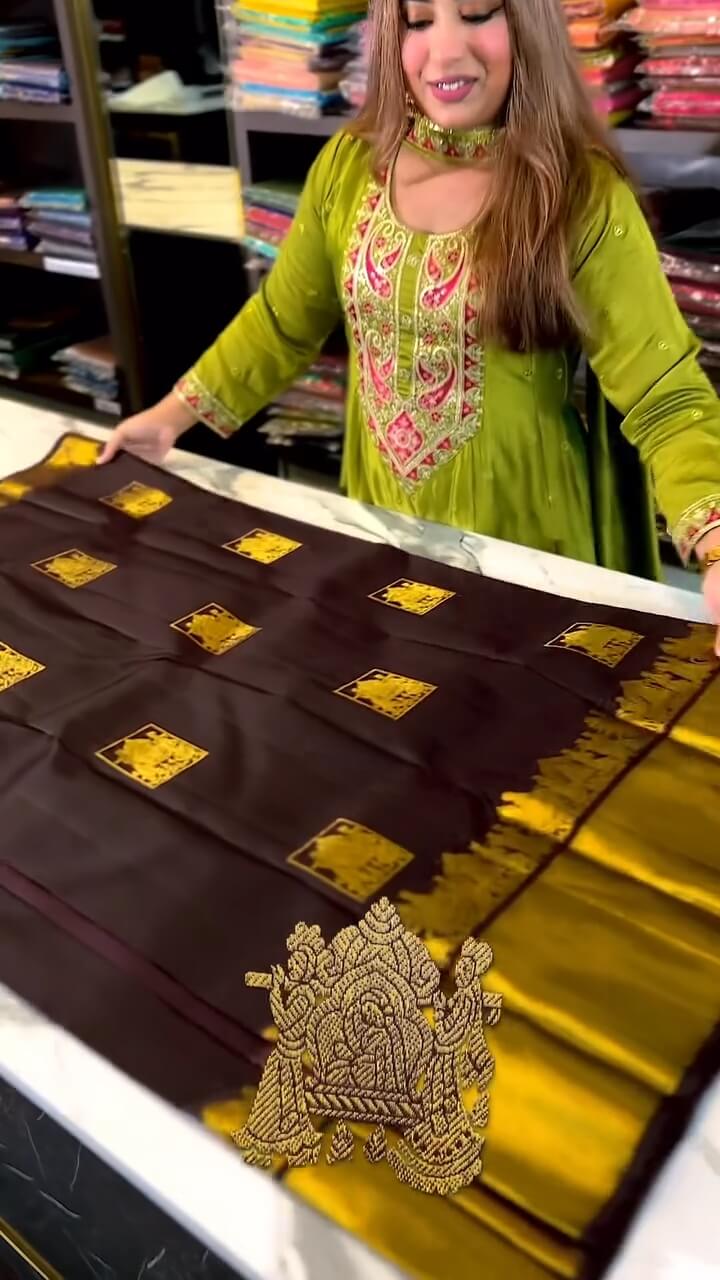 Flattering Brown Soft Banarasi Silk Saree With Delectable Blouse Piece