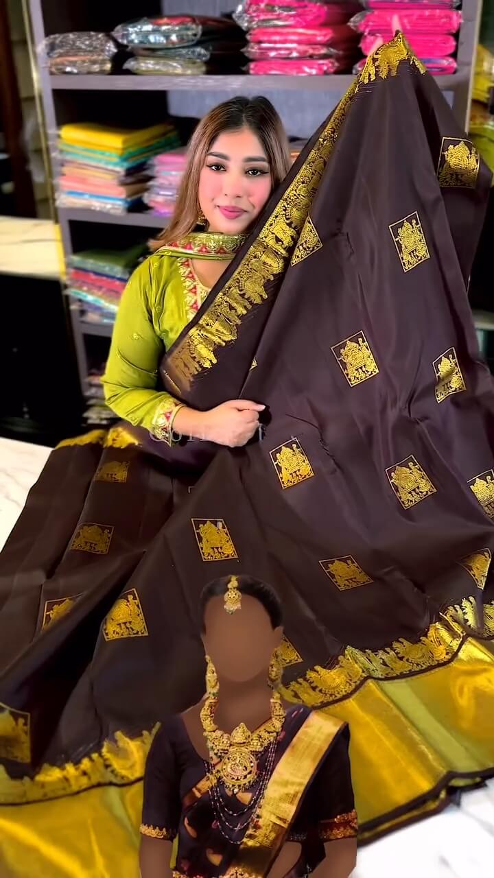 Flattering Brown Soft Banarasi Silk Saree With Delectable Blouse Piece