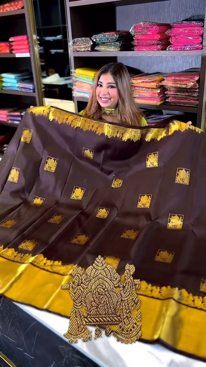 Flattering Brown Soft Banarasi Silk Saree With Delectable Blouse Piece