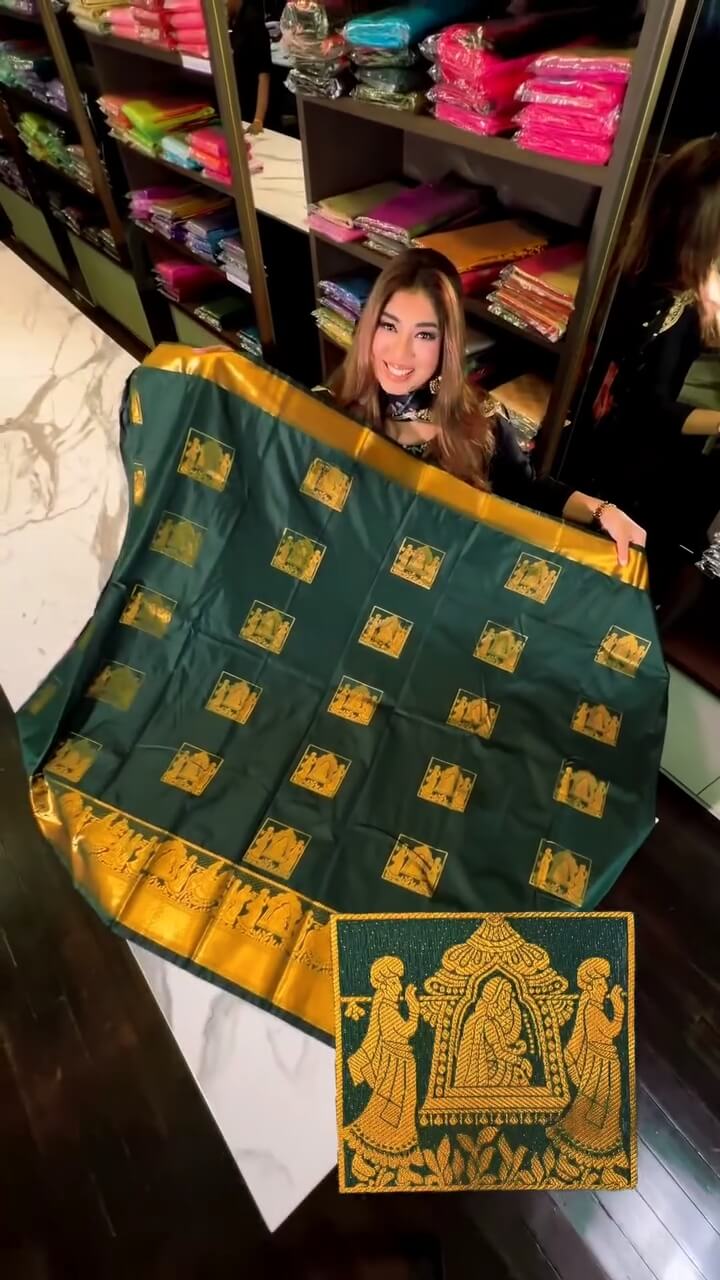 Chatoyant Dark Green Soft Banarasi Silk Saree With Prominent Blouse Piece