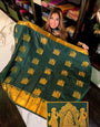 Chatoyant Dark Green Soft Banarasi Silk Saree With Prominent Blouse Piece