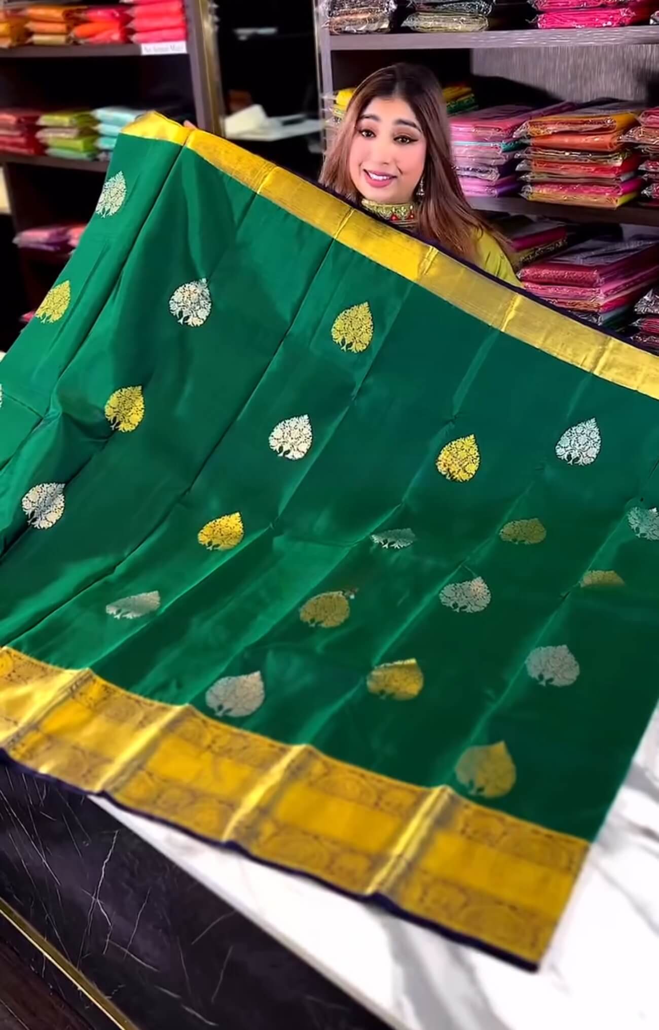 Forbearance Dark Green Soft Banarasi Silk Saree With Palimpsest Blouse Piece