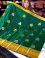 Forbearance Dark Green Soft Banarasi Silk Saree With Palimpsest Blouse Piece