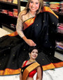 Supernal Black Soft Banarasi Silk Saree With Staring  Blouse Piece