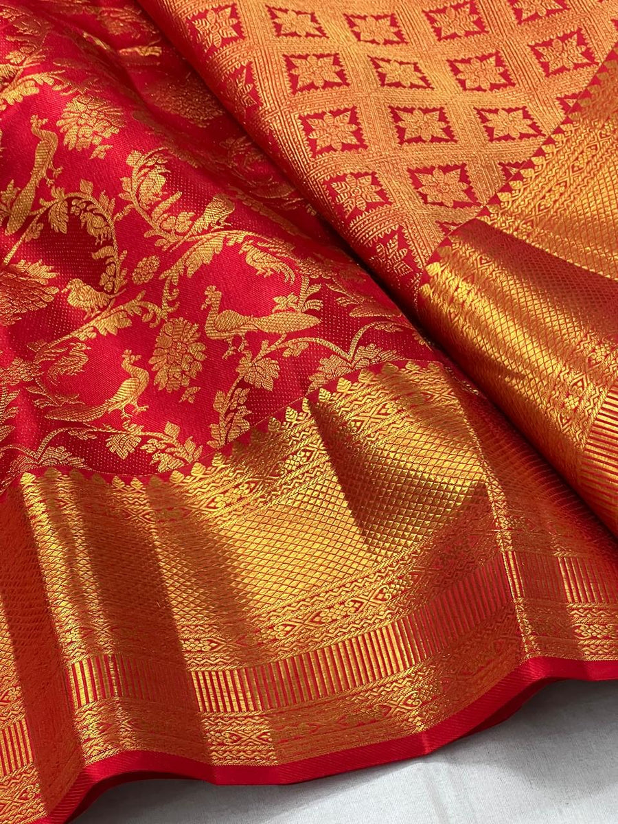 Exuberant Red Soft Banarasi Silk Saree With Engaging Blouse Piece – Arvisaa