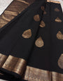 Nebula Black Pure Zari Weaving Banarasi Silk Saree With Quixotic Blouse Piece