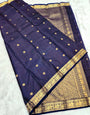 Adorable Navy Blue Soft Silk Saree With Wonderful Blouse Piece