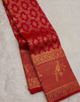 Divine Red Pure Zari Weaving Banarasi Silk Saree With Ratatouille Blouse Piece