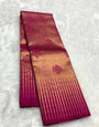 Artistic Dark Pink Pure Zari Weaving Banarasi Silk Saree With Scrumptious Blouse Piece