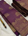 Vivacious Purple Pure Zari Weaving Banarasi Silk Saree With Prominent Blouse Piece
