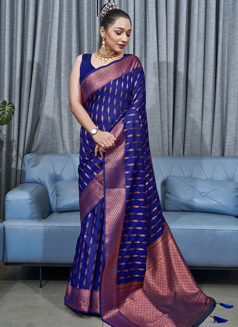 Ideal Blue Soft Silk Saree With Diaphanous Blouse Piece