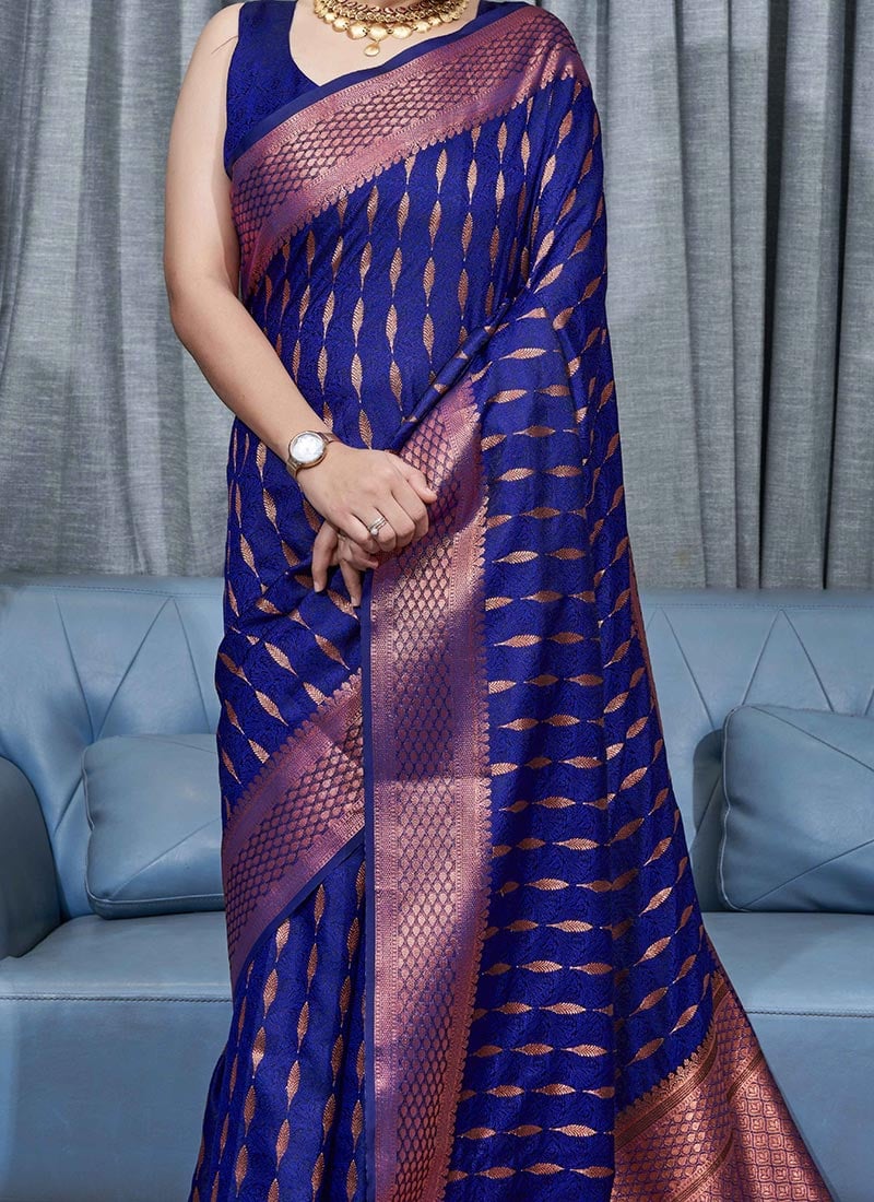 Ideal Blue Soft Silk Saree With Diaphanous Blouse Piece