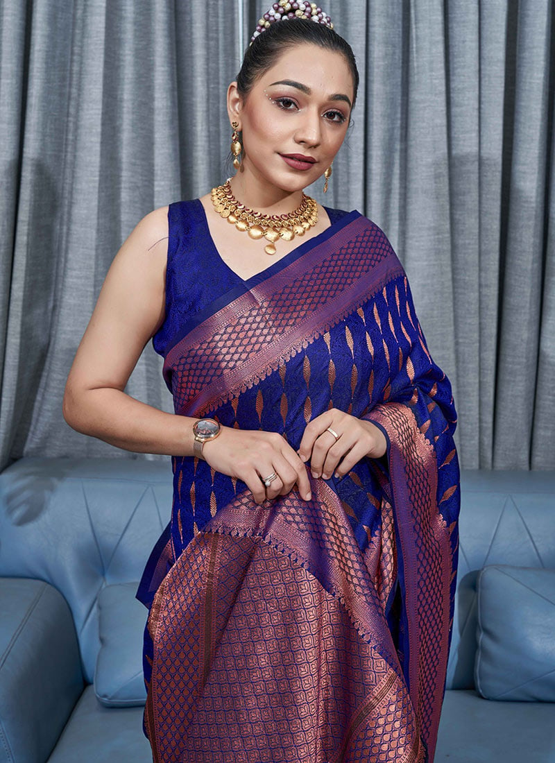 Ideal Blue Soft Silk Saree With Diaphanous Blouse Piece