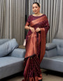 Exquisite Wine Soft Silk Saree With Appealing Blouse Piece