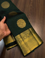 Innovative Dark Green Pure Zari Weaving Banarasi Silk Saree With Stunner Blouse Piece