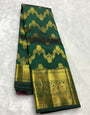 Sensational Dark Green Pure Zari Weaving Banarasi Silk Saree With Scrumptious Blouse Piece