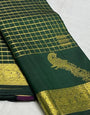 Enthralling Dark Green Pure Zari Weaving Banarasi Silk Saree With Incredible Blouse Piece