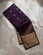 Majestic Purple Pure Zari Weaving Banarasi Silk Saree With Elision Blouse Piece