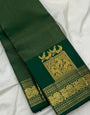 Ornate Dark Green Pure Zari Weaving Banarasi Silk Saree With Beauteous Blouse Piece