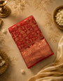 Scrupulous Red Pure Zari Weaving Banarasi Silk Saree With Elision Blouse Piece