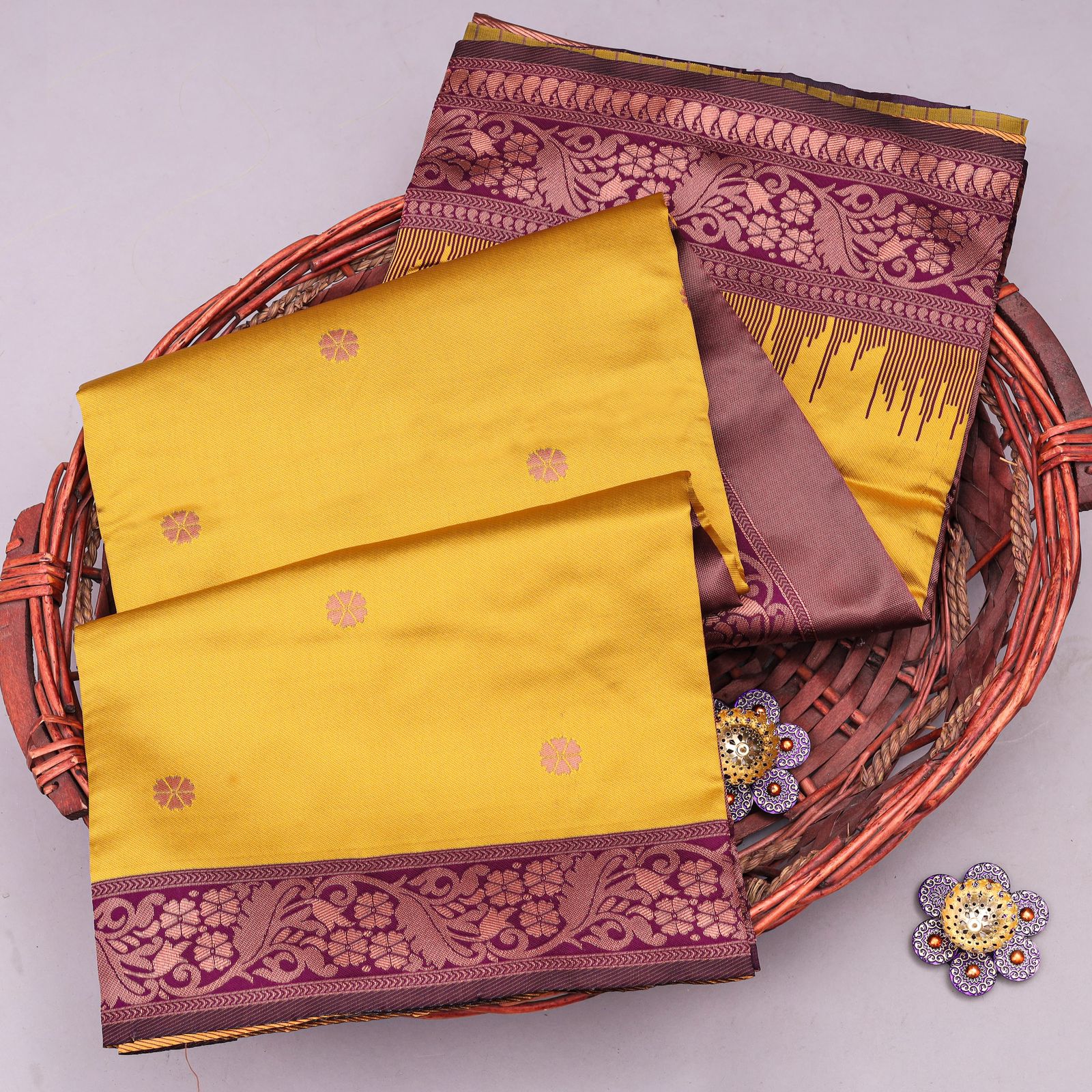 Flamboyant Yellow Soft Silk Saree With Flattering Blouse Piece