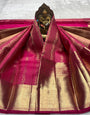 Artistic Dark Pink Pure Banarasi Silk Saree With Glowing Blouse Piece
