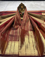 Capricious Maroon Pure Banarasi Silk Saree With Glittering Blouse Piece